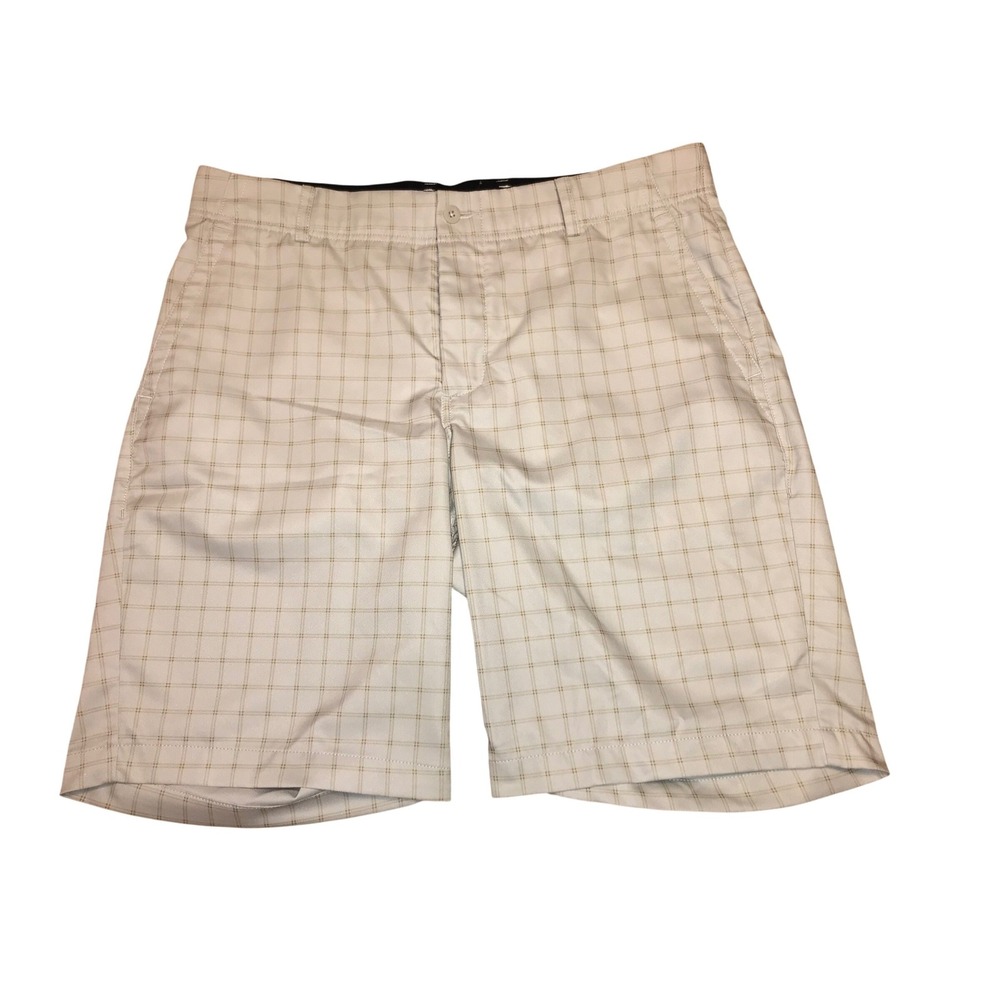 Nike Dri-FIT Golf Shorts Mens 34 Plaid Light Bone Gold Classic Business Casual